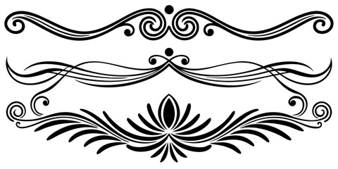 Three Elegant Black Swirl & Floral Design Elements