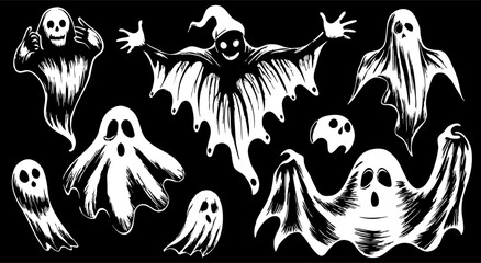 Halloween Ghost Illustrations: Spooky Cartoon Ghost Clipart Set