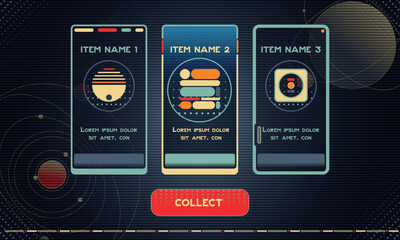 Set of Retrofuturism Modern User Interface Elements. Sci Fi HUD with rewards. Template for game interface. Vector Illustration EPS10