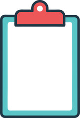 Colorful vector icon of a clipboard holding a blank sheet of paper isolated on transparent background