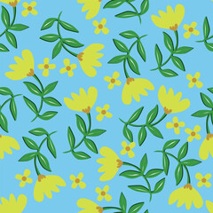 Cute vector floral seamless pattern. Colorful flowers background. Trendy repeat texture for fashion print, wallpaper or fabric.