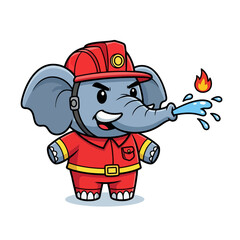 Fototapeta premium Brave Firefighter Elephant Cartoon Character Illustration