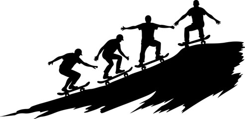 skateboard, skateboarding group, team, friends,  sport, action,  fun, celebration, mountain vector bundle