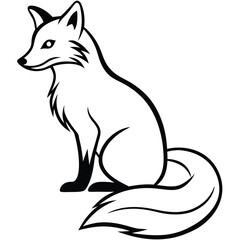Obraz premium Elegant Black and White Fox Illustration: Sitting Profile, Calm and Serene Animal Design.