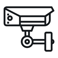 Security Camera Icon – Flat Black Line Vector Illustration of a CCTV Camera for Surveillance Graphics, Home Safety Symbols, Monitoring Systems, and Modern Security or Protection-Themed Visuals