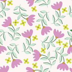 Cute vector floral seamless pattern. Colorful flowers background. Trendy repeat texture for fashion print, wallpaper or fabric.
