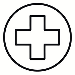 Obraz premium Cross Symbol Icon – Flat Line Art Vector of a Medical Symbol for Healthcare Graphics, Emergency Signs, Hospital Illustrations, First Aid Kits, and Health Service-Themed Visual Assets