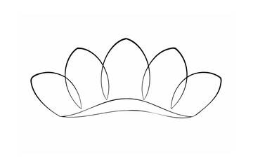Black line drawing of stylized flower with curved petals on white background