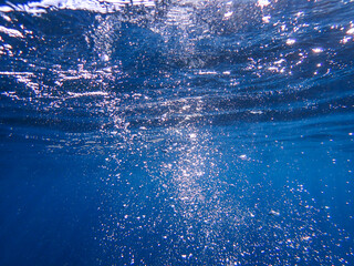 Bubbles under the sea in the crystal clear green sea water. Mediterranean sea bubbles, Air bubbles...