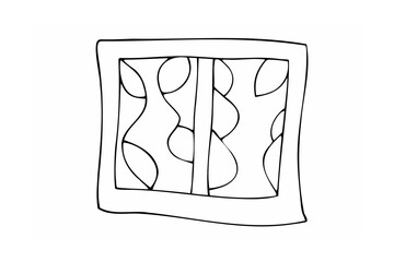 Square frame with organic shapes and vertical lines in black