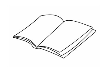 Open Book One Line Drawing Black Outline on White Background