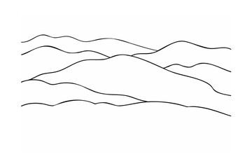 Black line drawing of layered mountain range on white background