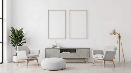 Modern Minimalist Living Room with Twin Armchairs and Neutral Decor – Japandi Interior Style