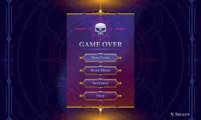 Set of Fantasy Modern User Interface Elements. Fantasy magic Lobby screen with vertical menu. Template for game interface. Vector Illustration EPS10