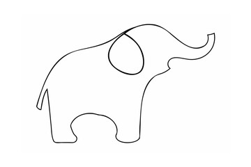Black Elephant Line Drawing on White Background animal