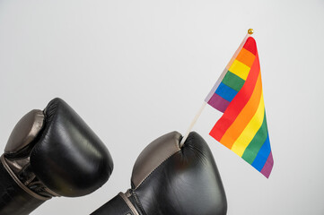 Rainbow flag in boxing gloves. 