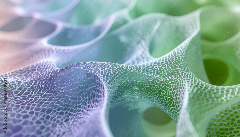 Wall mural gradient mesh pattern with flowing cellular shapes in jade green and soft blue tones