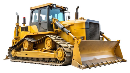 Fototapeta premium A yellow bulldozer is isolated on transparent background