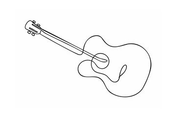 Black Line Drawing of Acoustic Guitar on White Background