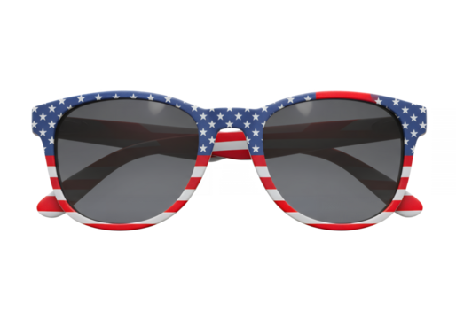 Sunglasses with an American flag design featuring stars and stripes