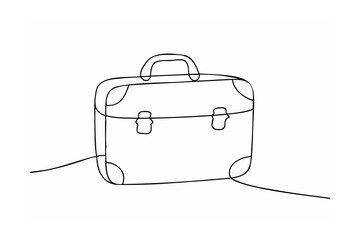 Black Line Drawing of a Briefcase with Handle and Clasps on White Background