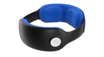 Eye massager for relaxation and sleep aid with heat and vibration therapy black and blue color device on transparent background