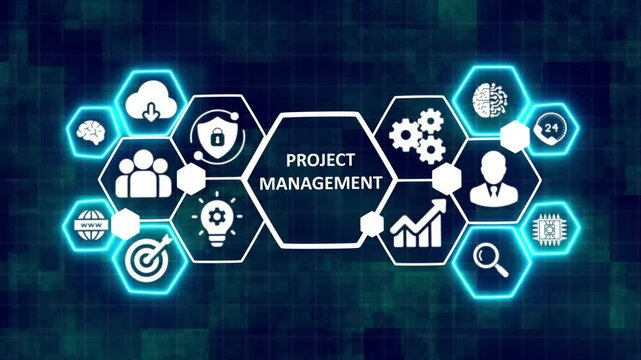 Project management concept animation. Business, Technology, Internet and network concept. Business model concept animation. 4k video