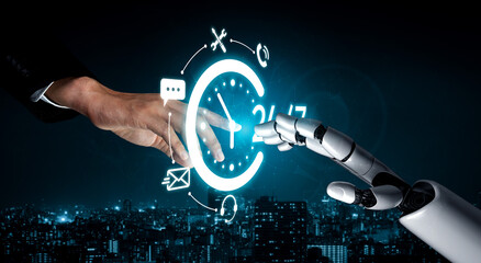 AI artificial intelligence supports 24-hour customer service with virtual assistants, real-time...