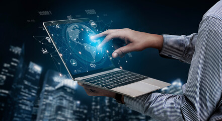 Global AI-powered digital network ecosystem connecting data, finance, analytics, ecommerce,...