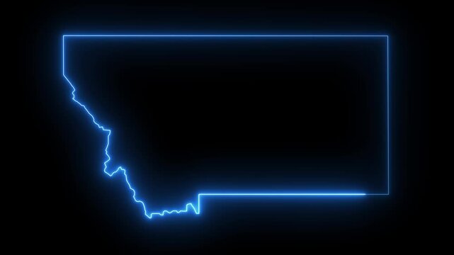 map  of Montana city with a blue glowing neon effect glowing neon Montana city in the united states Map Animation.