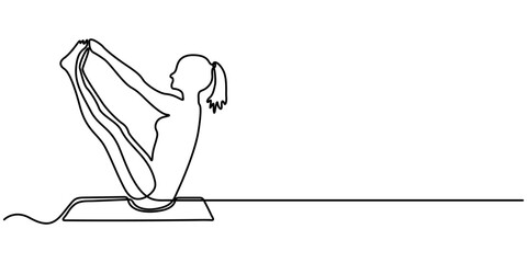 woman yoga continuous one line drawing, Yoga Lotus pose in one continuous line drawing. One line poster. Outline Yoga Lotus Pose. For interior design and presentations. Vector illustration. 