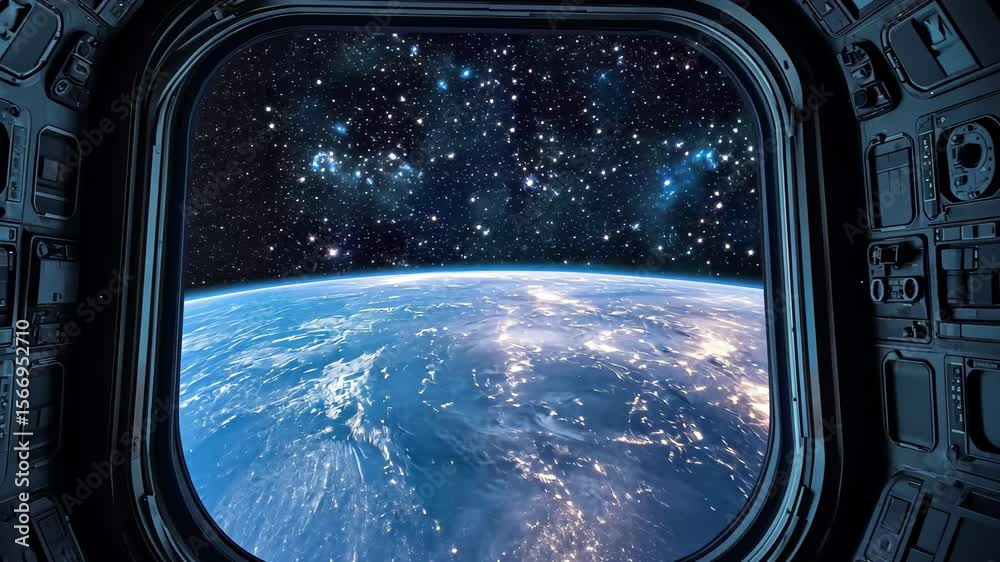 Canvas Prints stunning view of earth from spacecraft window showcases the vastness of outer space, outer space vie