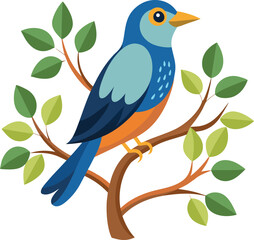 A bird sit in the tree, bird on branch, vector illustration of a bird
