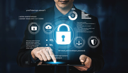 Obraz premium Cyber security protects against breaches, hacks, and network attacks using strong infrastructure and proactive digital defense strategies. Vouch