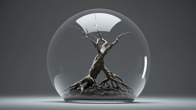 Arbre mort enferm&eacute; dans une sph&egrave;re de verre