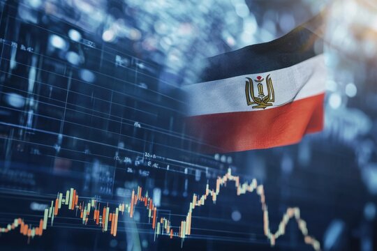 Egyptian flag billows over digital financial data charts illustrating market trends and analysis, Egyptian flag waving over financial data charts - Powered by Adobe