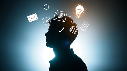 human head silhouette with thought-provoking tech icons illustrating intelligent communication