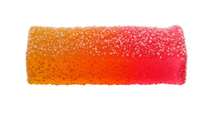 Close-up of a colorful sugared gummy candy against a black backdrop.