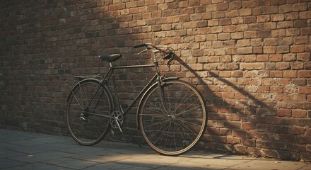 Vintage Bicycle Leaning Against Brick Wall in Warm Sunlight