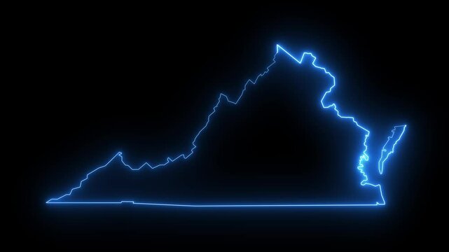 map  of Virginia city with a blue glowing neon effect glowing neon Virginia city in the united states Map Animation.