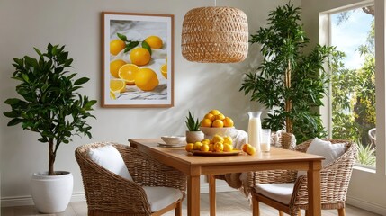 Lemons on wooden dining table