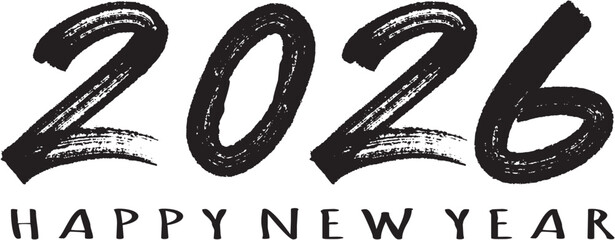 Happy New Year 2026 - hand drawn, best style, black, vector