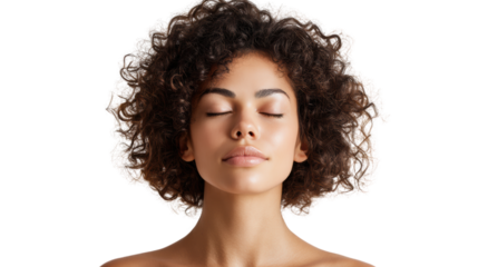 Calm female with closed eyes, expressing tranquility and peace, ideal for mindfulness or relaxation themes.