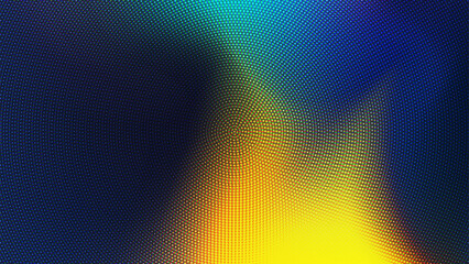 Concentric circles of color create a mesmerizing abstract design filled with vibrant blues, yellows, and greens against a dark background. The pattern captures attention with its depth and movement.