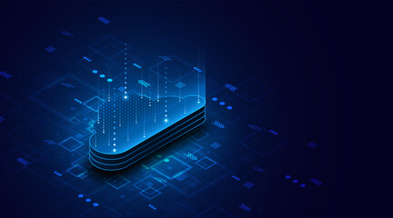 Abstract cloud technology circuit board. Large data center concept. modern cloud storage technology innovation concept background	