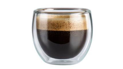 Coffee cup with rich crema on white isolated background for beverage enjoyment.