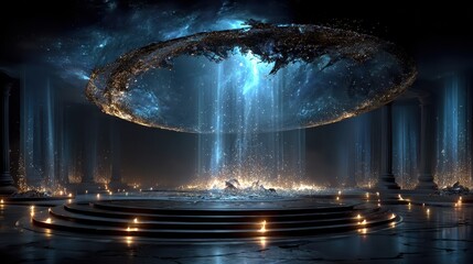 Ethereal Celestial Chamber:  Mystical Night Scene with Glowing Platform
