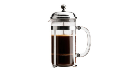 Obraz premium French press coffee maker with brewed coffee on a white isolate background.