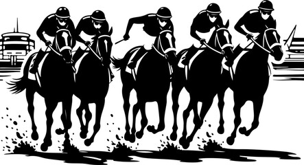 Fototapeta premium horses, riders, equestrian mountain city vector bundle