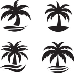set of palm trees silhouette